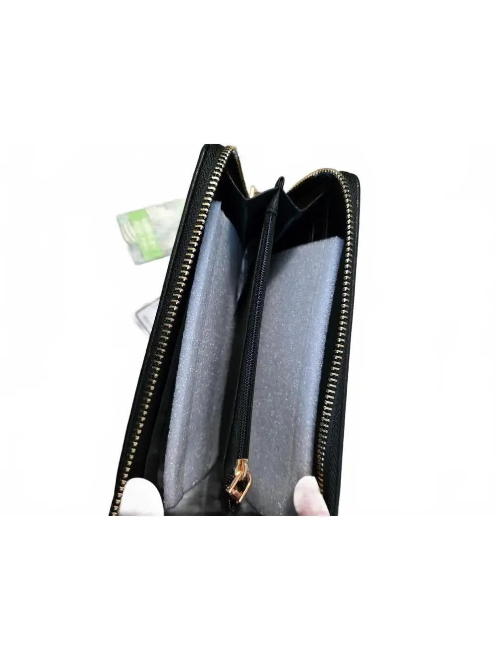 Badgley Mischka Black Vegan Leather Zip-Around Wallet with Gold Studs